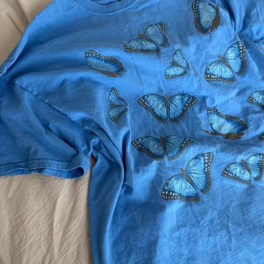 Wild Cotton Butterfly Graphic T-Shirt Blue